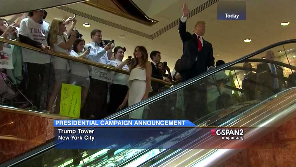 Trump announcing his candidacy for president in 2015